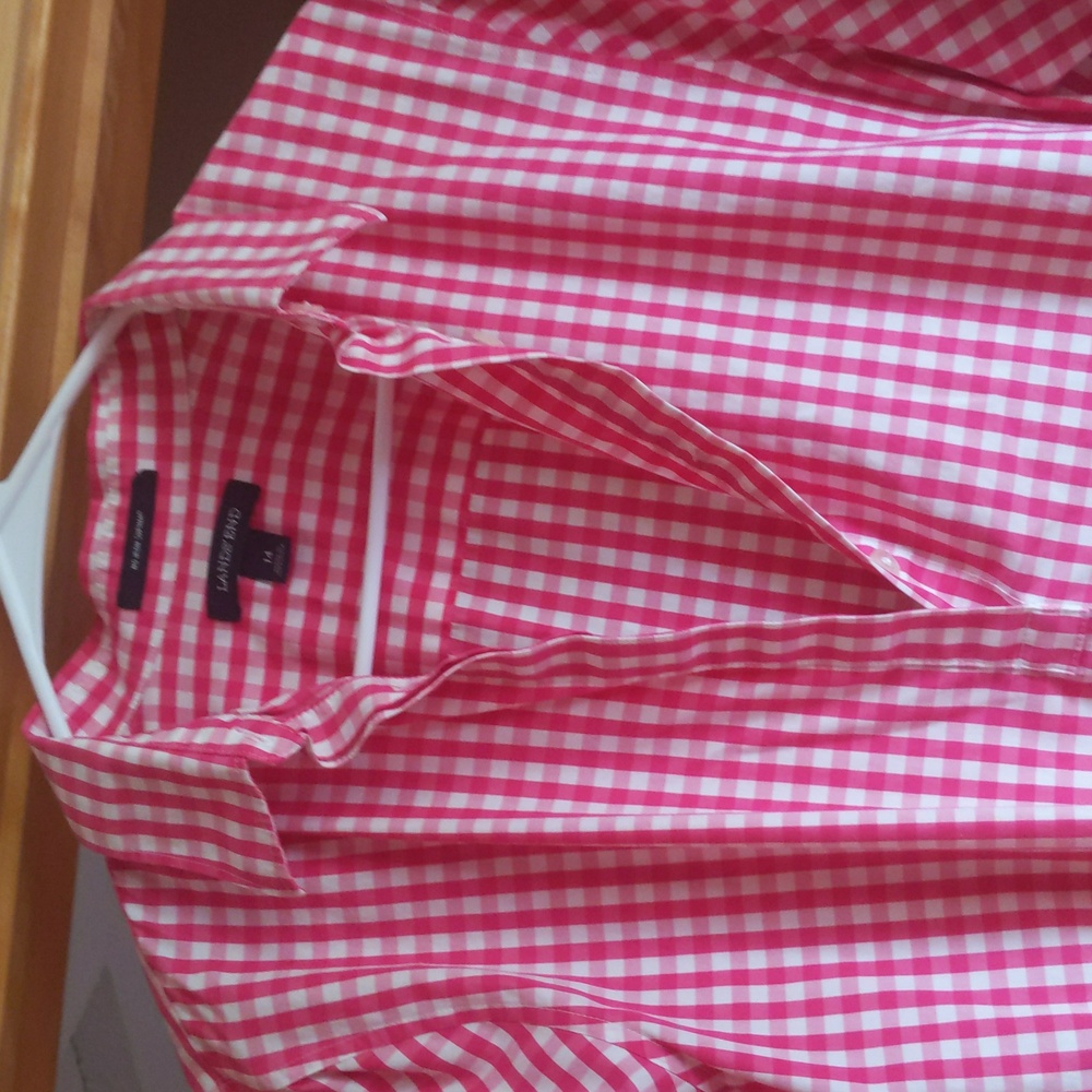 Lands' End Pink Gingham Half Button Shirt